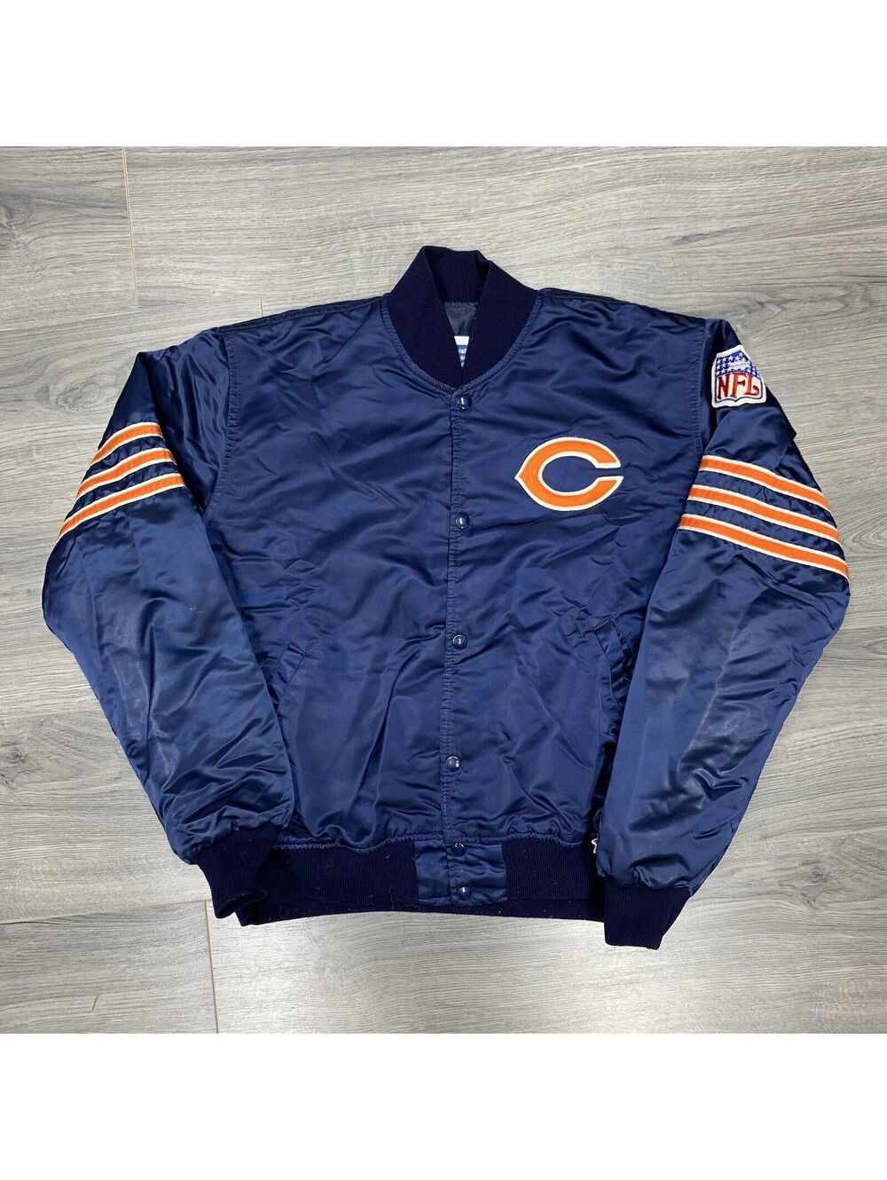 Vintage 1990S Starter Chicago Bears Satin Jacket Large Rare Men’s Navy Blue NFL
